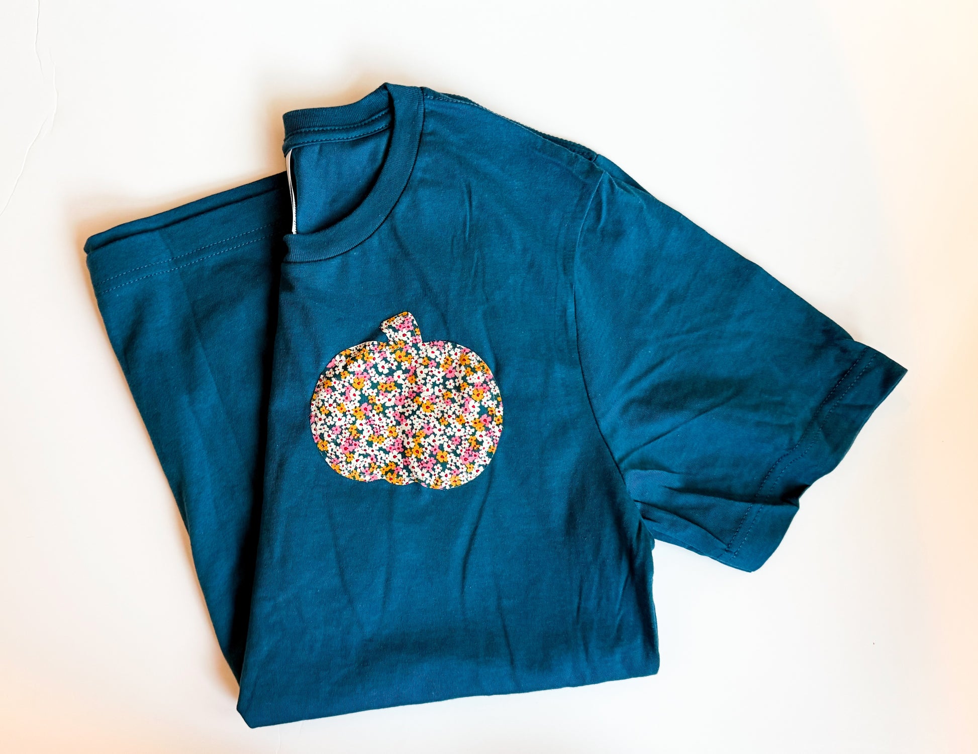 Teal Orange Pink Floral Pumpkin Tee