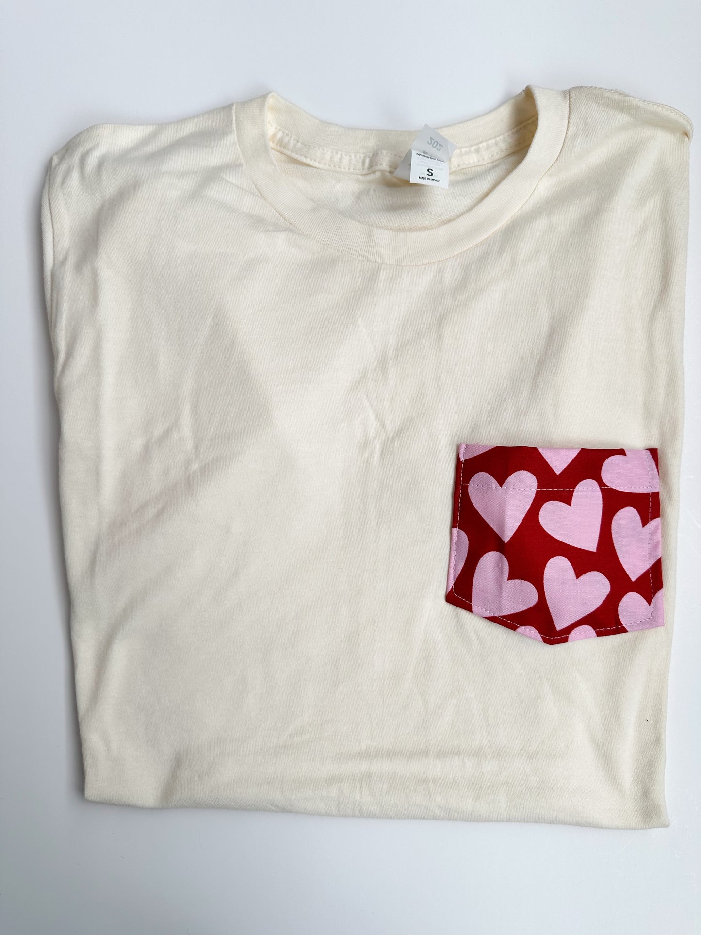 Ivory Red & Pink Heart Pocket Tee