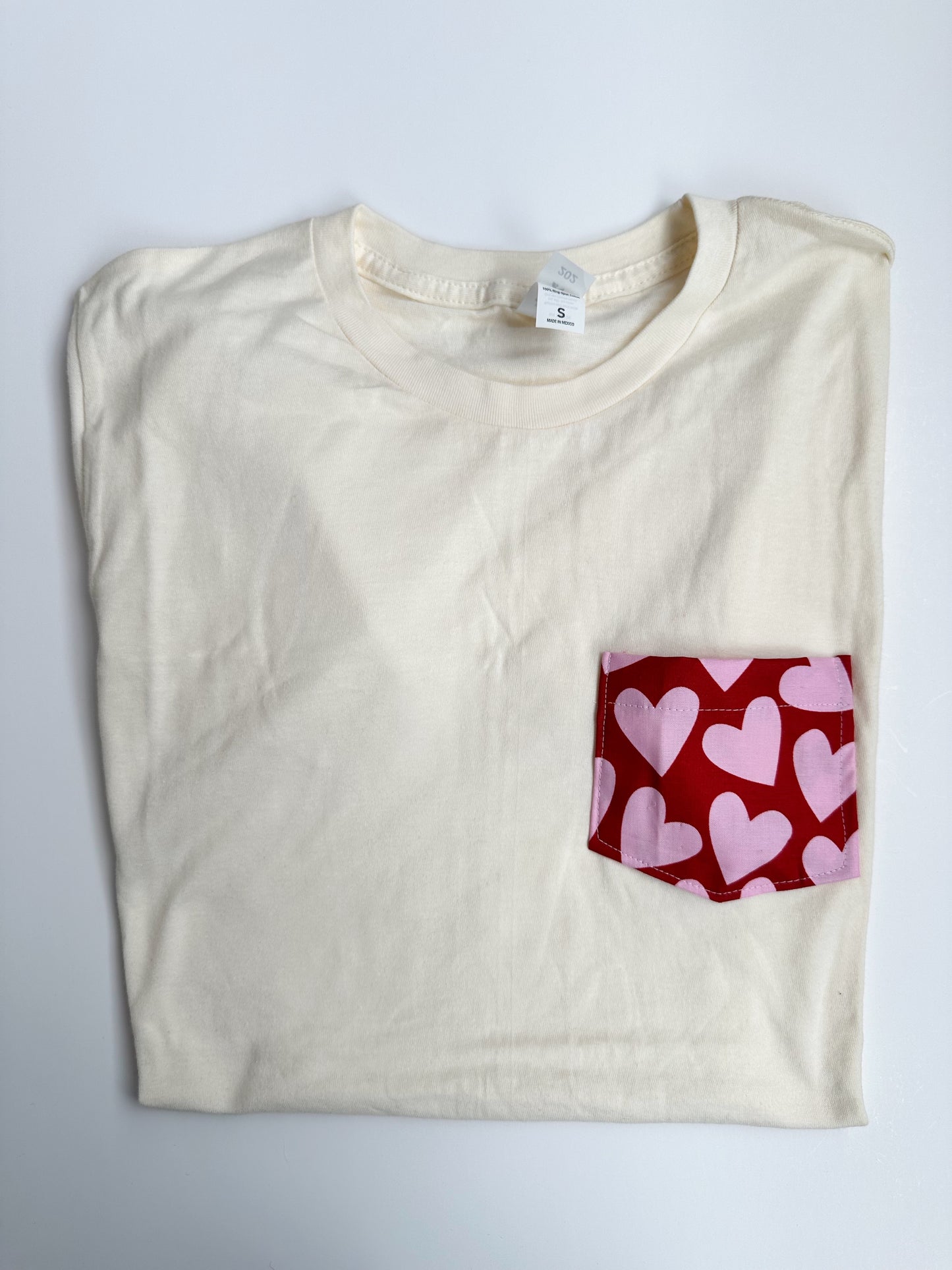 Ivory Red & Pink Heart Pocket Tee