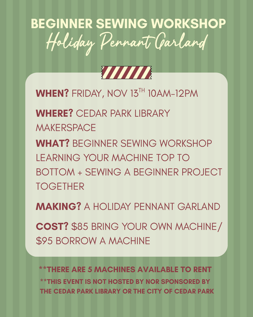 Adult Sewing Workshop : Holiday Pennant Garland