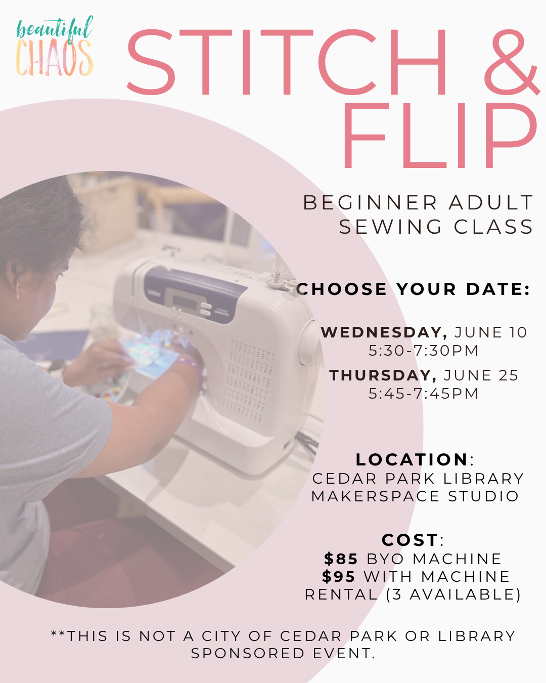 STITCH & FLIP : Beginner Adult Sewing Class | Cedar Park, Texas