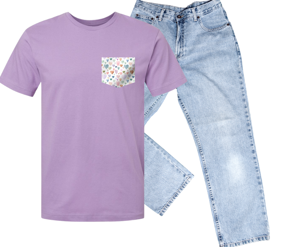 Lavender Watercolor Hearts Pocket Tee