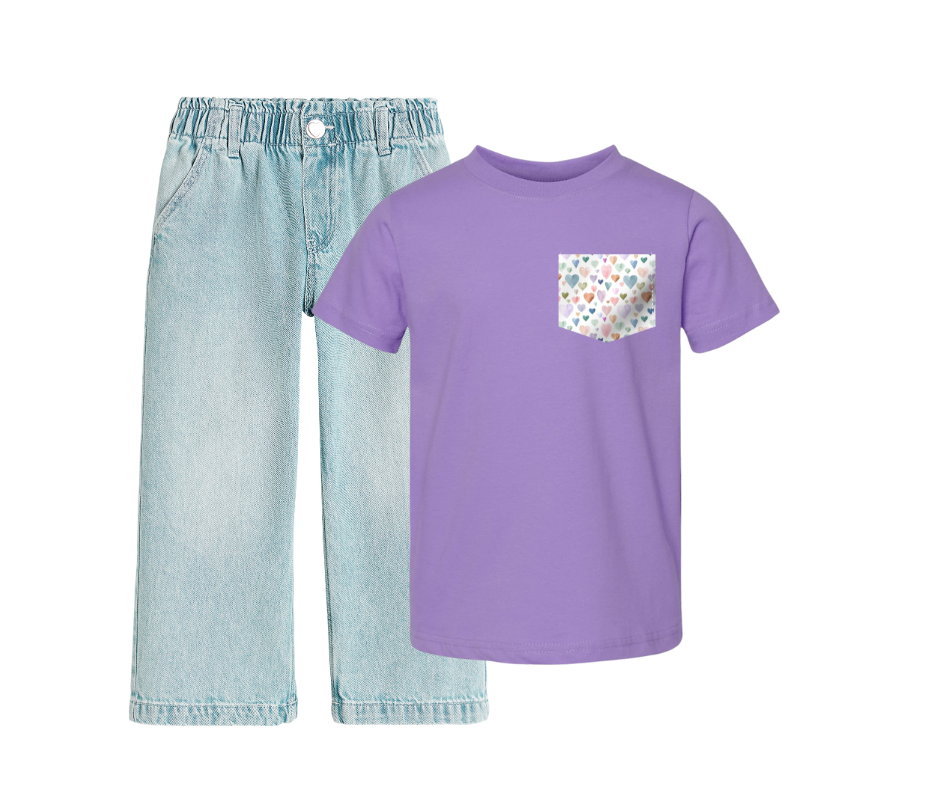 Lavender Watercolor Hearts Pocket Tee