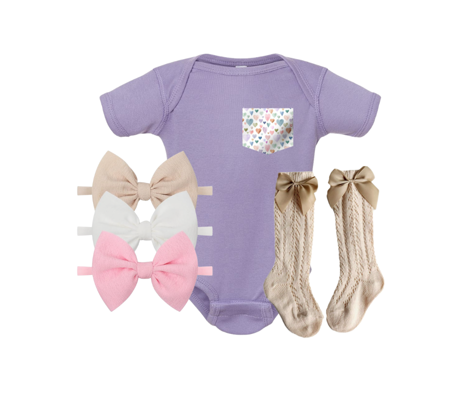 Lavender Watercolor Hearts Pocket Tee